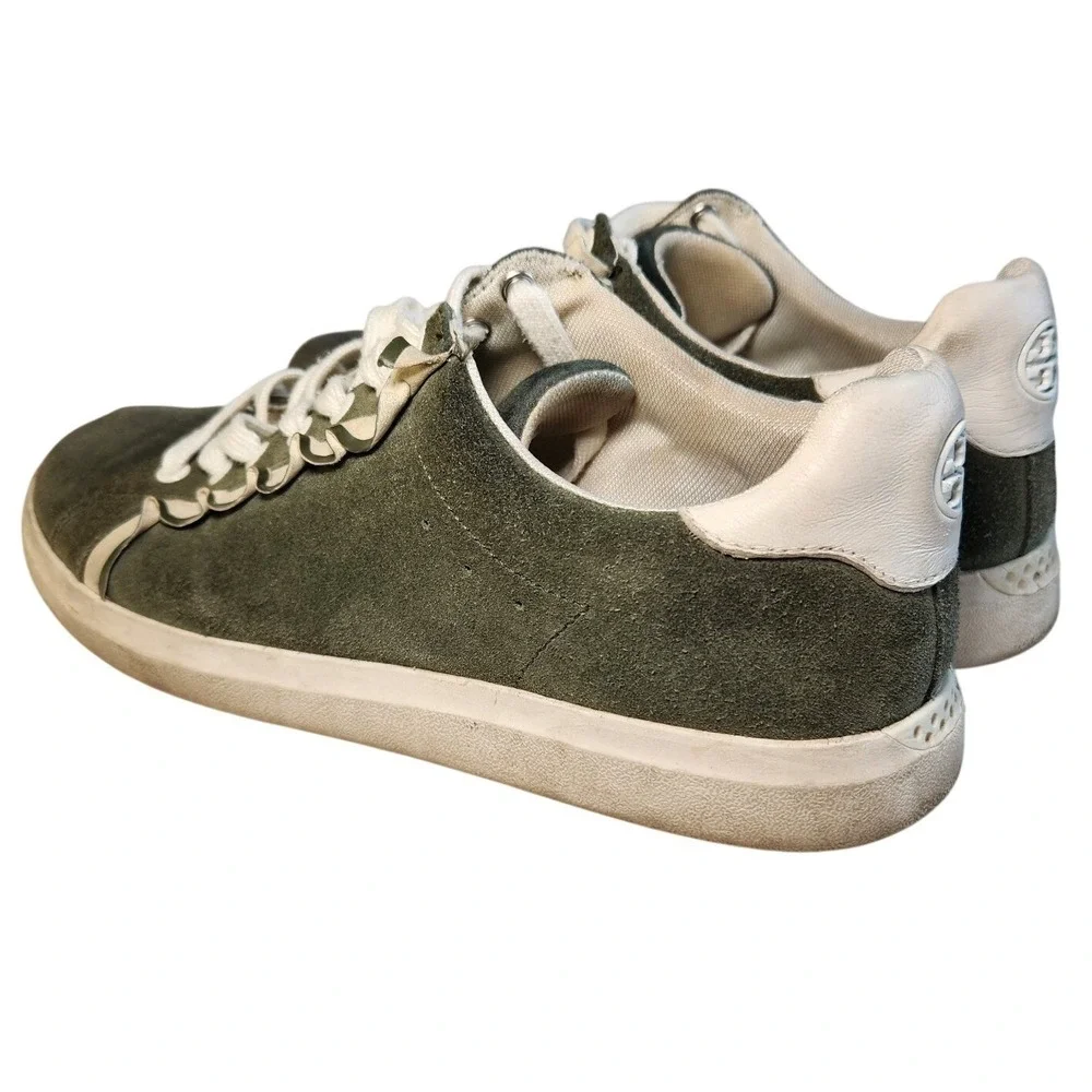 TORY BURCH Howell Court Ruffle Sneaker Womens‎ 8 Green Ivory Suede Leather